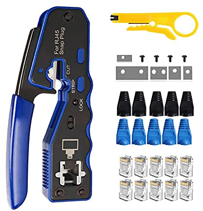 MAYLINE-TECH RJ45 Kit d'Installations Professionel, Trousse à Outils de Réparation pour Cablage Ordinateur, Testeur Reseau Câble Kits, Pince à Sertir de Wire LAN Strippe RJ11 RJ12 Cat6 Cat5e (Noir)