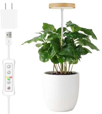 Plant Grow Light for Indoor Plant,Bamboo Mini LED Grow Light Garden,Height Adjustable,Automatic Timer with 8/12/16 Hours
