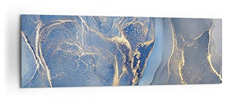 Moderne Impression sur Toile 160x50cm Image Tableau Decoration Murale Or bleu peinture Grand Tableaux Decoratifs Muraux Chambre Cuisine Panoramique Deco Cadre Décoration Salon Art Wall AB160x50-5029