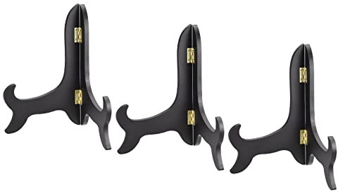 sourcing map 3pcs 8 Easel Plate Holder, Wooden Folding Display Stand Black for Decorative Picture Frame