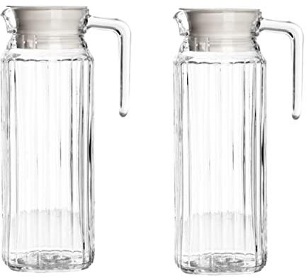 Set of 2 Slim Glass Fridge Jug 1L Capacity Narrow Door Jug Easy Pour Non Spill Ideal for Milk Water Juice