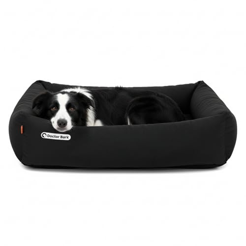 Doctor Bark Hundebett Orthopädisch - Waschbar bis 95°C, Geruchsfrei & Hygienisch - Kuscheliger Hundekorb Mittelgroße Hunde mit Hundematratze (L - 90x80 cm, Schwarz)