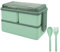 Jsdoin Bento Lunch Box Stackable,1400ml Containers with 3 Removable Compartments and Cutlery, Leak Proof 2 Layer Boxes, for Adults Kids Office Microwave Dishwasher Safe Available (green)