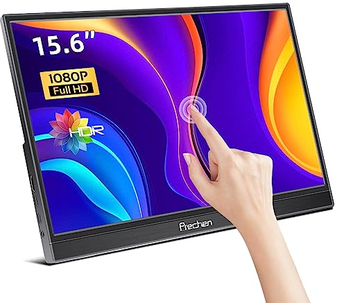 15,6 Pouces Écran Portable Tactile FHD 1080P USB-C Moniteur Portable IPS HDMI Portable Moniteur Kickstand & Double Haut-Parleur Externe HDR Ordinateur Écran pour PC Mac Phone Xbox PS4 Switch
