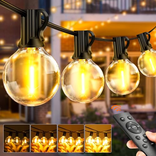 Outdoor Festoon Lights Mains Powered -150ft LED Garden String Light 45M Dimmable Timer Waterproof G40 Bulbs Hanging Patio Lighting with Remote Control for Outside Gazebo Pergola Balcony Cafe