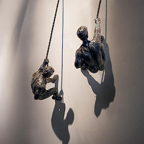 RUDINO Set Of 2 Climbing Man Wall Art Decor Rock Climbing Men Figures Wall Hanging Design Gifts 3D Wall Art Outdoor Mountain Decoration Signage Cool Man Cave Stuff Wall Walking Western Sculpture