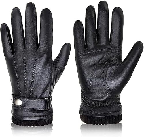 BISON DENIM Handschuhe Herren Winter Leder Warm Touchscreen Fahrhandschuh | Echtleder Winterhandschuhe mit Kaschmir Gefüttert, Herbst Winter Lederhandschuhe für Smartphone SMS Fahren