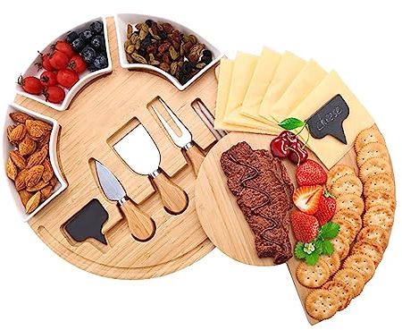 NGARY Juego De Regalo De Tablas De Embutidos, Juego De Tablas De Embutidos Y Bandeja para Servir Queso, Tablas De Embutidos con Cuenco De Cerámica, Aniversario Y Boda