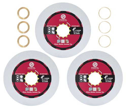 FOCSTOL Diamant Glas Trennscheibe 100mm - Diamant Sägeblatt Schneiden und Schleifen für Glas Jade Kristall Weinflasche mit Bohrung 22,23mm x 20mm x 15,875mm Packung mit 3
