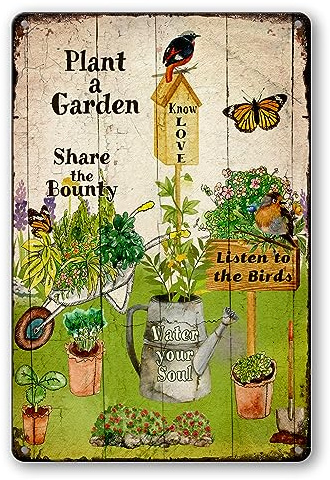 Retro Garden Metal Signs Outdoor Decor Plant A Garden Sign Gardening Gifts For Women Funny Courtyard Art Wall Decor Rustic Fence Decoration 8x12 Inch