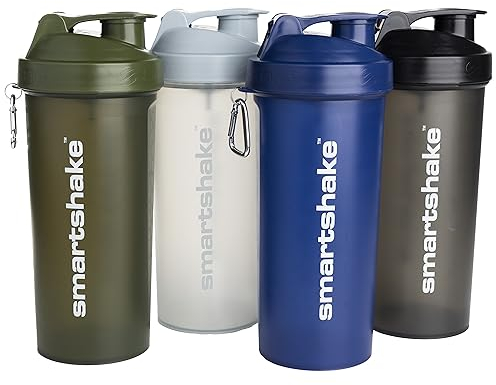 Smartshake Lite 4 Pack Protein Shaker Bottle 800 ml | 27 oz Leakproof Gym Workout Shaker Bottle, BPA Free Protein Powder Shaker Cup for Men Women(Mist Gray, Army Green, Black, Navy Blue)