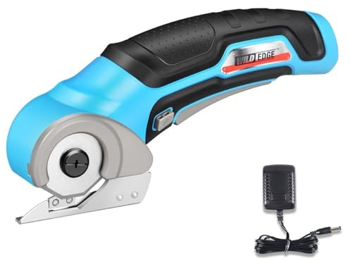 Wild Edge Cordless Electric Scissors, Electric Box Cutter for Cardboard with 2 Blades, Rapid Charger & Case, 4V 2500mAh Long-Runtime Battery - Cuts Cardboard, Fabric, Carpet & More