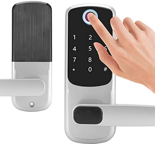 Topyond Intelligentes Türschloss-Set, Schlüsselloser Zugang Mit Fingerabdruck Und Passwort, Bluetooth-APP-Steuerung, Intelligentes Schloss Mit Griff, Verwenden, Für Zuhause, Bür