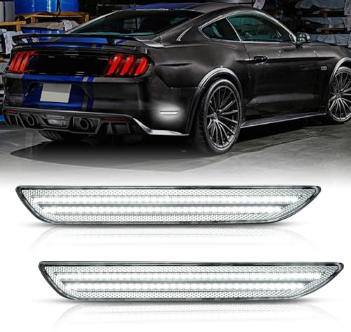 Bestview LED Rear Side Marker Lights Accessories for Ford Mustang 2015-2022, Dual Rows White Rear Fender Bumper side Marker Lamps Kit Assembly,Clear Lens（2PCS）