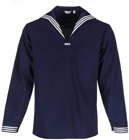 modAS Unisex Matrosenhemd Klassisch - Maritimes Langarm-Hemd mit großem Kragen in Marine Größe Damen 42, Herren 48