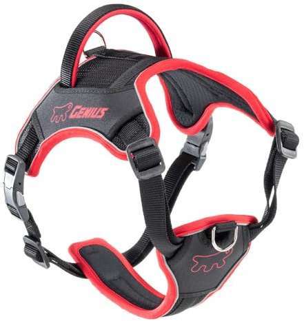 Ferplast Anti-Zug Hundegeschirr mit Haltegriff, Medium, Rot | Ausbruchsicher, gepolstert, atmungsaktiv, reflektierend, 4-fach verstellbar. Größe Medium, Hals 40-58 cm, Brust 55-75 cm