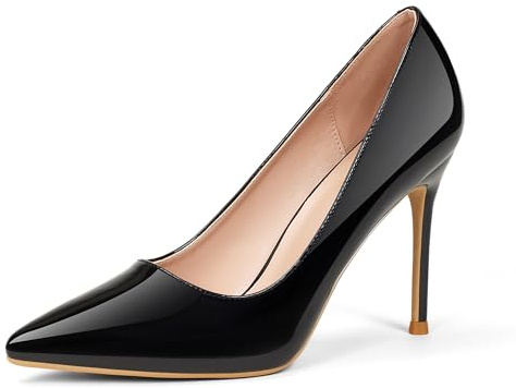 GENSHUO Women's High Stiletto Black Heels Pointed Toe Pumps Shoes Size 7 Classic Elegant Closed Toe Homecoming Party Office Dressy Shoes