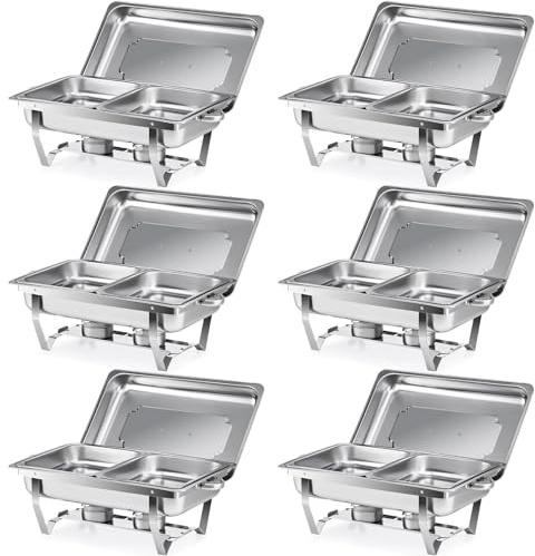 CREWORKS 6 Pièces Chafing Dish Buffets Chauffants 9L Rectangulaire GN1/2 Demi Bac ×2 en Acier Inoxydable