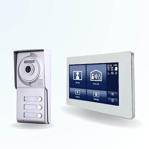 BT Security Portier interphone vidéo Neo 2 Fils - 3 Appartements - 3 écrans tactiles connectés 7 Blanc