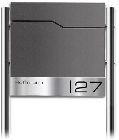 Metzler Briefkasten mit Pfosten in DB 703 Eisenglimmer Enno - Standbriefkasten mit V2A Edelstahl Namensschild & Zeitungsfach - Briefkasten mit Gravur - Postkasten, Größe: 37 x 37 x 10,5 cm