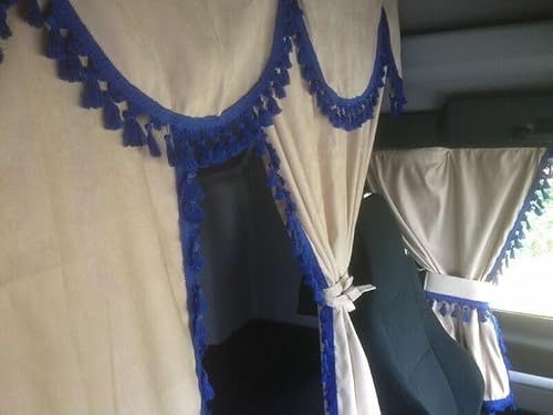 LKW-Vorhänge, komplettes Set, Beige mit blauen Quasten, geeignet für normale Kabine [außer hoch]