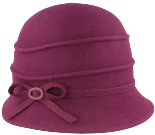 Breiter Kleine Damen Glocke mit Biesen und modischer Schleife Damenhut Filzhut 100% Wolle - One Size Lila