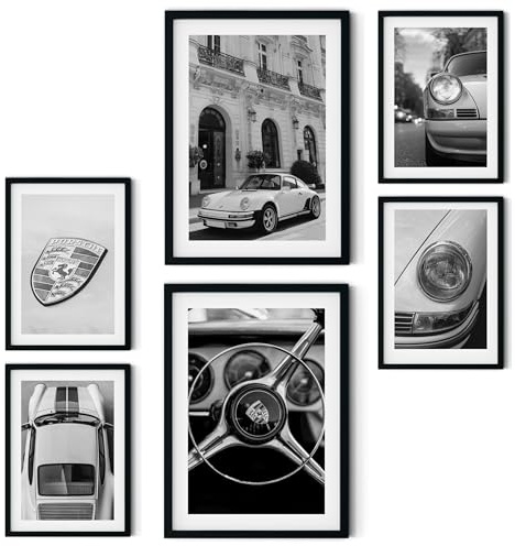 MJ-GRAPHICS® - Mood Poster Set Porsche Vintage - Wohnzimmer Deko Schlafzimmer Büro Kinderzimmer - Porsche Wandposter - 2xA3 & 4xA4 Art Kunstdruck - Luxusauto, Mode Fashion, Vintage - ohne Rahmen
