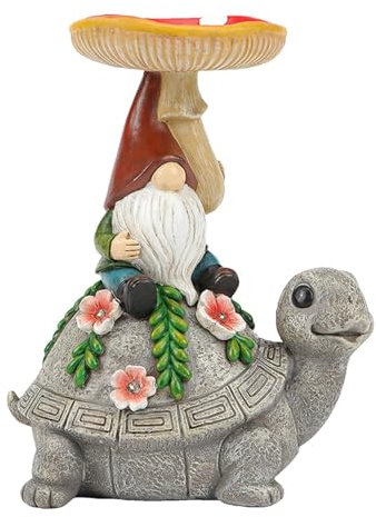 Décoration solaire de jardin en forme de tortue - Statuettes de nain de jardin en résine - Design unique sans visage - Mangeoire à oiseaux pour cour intérieure - 300 mA