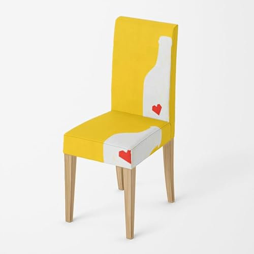 Stuhlhussen Gelb Rote Liebe Stuhlhussen Schwingstühle Universal Stretch Hussen für Stühle Abnehmbarer Waschbarer Stuhlbezug Stühle Schutz Dekoration Stuhlhusse(8er Set)