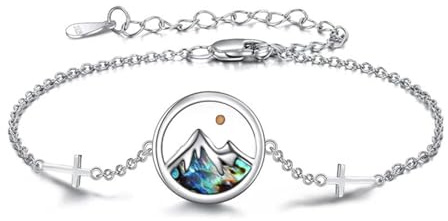 Flongo Christian Senfkorn Schmuck für Damen: Halskette Ohrringe Berge Armband Set Senfkorn Abalone Muschel bunt Edelstahl Religion inspirierende christliche Geschenke für Frauen