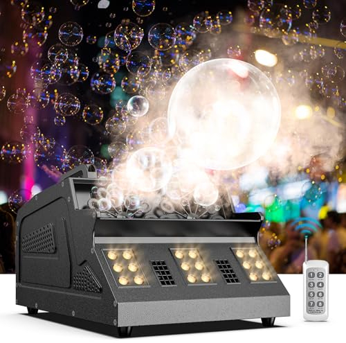 Macchina del Fumo con Telecomando Wireless 1500W Macchina della Nebbia Macchina per bolle di sapone grandi Double Bubble Maker 18 Luci LED per il DJ Matrimonio Halloween
