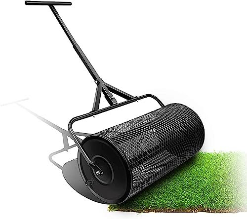 OJKJGY Esparcidor de turba, esparcidor de abono de 24”, esparcidor de turba, esparcidor de abono para césped y jardín con Mango Ajustable en Forma de T para Plantar y sembrar, Color Negro