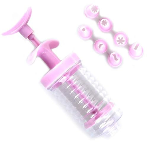 Icing Syringe, Cake Decorating Piping Cream Syringe Tips Set Piping Cream Syringe, Squeeze Cream Gun Nozzles Decorator Icing Decoration Tips with 8 Piping Nozzles Cake Dessert Decorator Piping, Pink