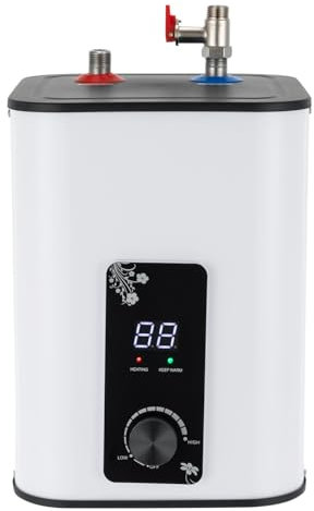 MINRS Warmwasserspeicher 8L Untertisch Boiler 1500W Kleiner Druckfester Warmwasserspeicher mit Thermostop-Funktion Untertischboiler 0-65℃ Einstellbarer Temperatur Einstellbar für Küche Bad