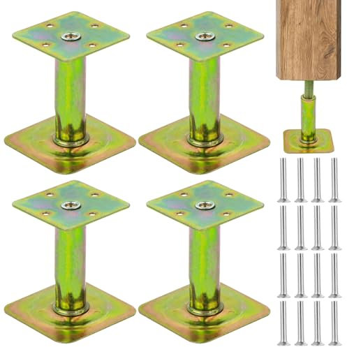 Pfostenträger Verstellbar 100-130 mm, 4 Stück Pfostenträger Höhenverstellbar aus Stahl Verzinkt, Stützenfuß Bodenfuß für Zäune, Unterstände, Terrassen, Carports, Pergolen, Gartenlauben