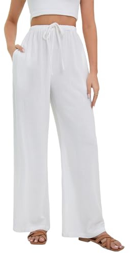 Stamain Pantalon Lin Femme Été Casual Mode Fluide Pantalons Coton Chic Taille Elastique Plage Pants avec Poches