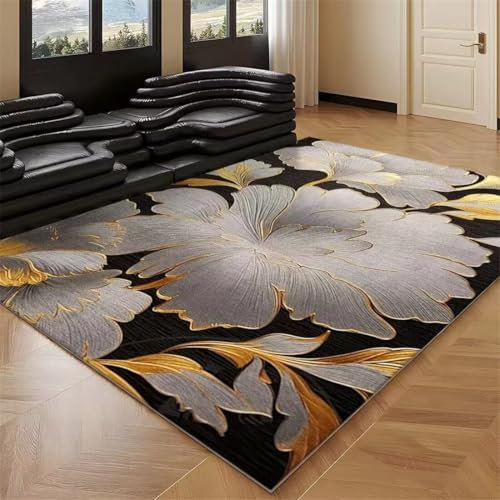 ROSURUG Tappeto Economico Tappeto Cucina Lavabile 120X160CM Soggiorno Studio Tappeto Fiore Modello Design Interno Decorazione Assorbente dal Suono Tappeto Da Esterno Giallo