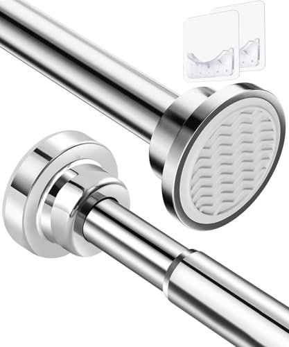 Bingobang Stainless Steel Extendable Shower Curtain Rod Tension Pole, Net Voile Shower Curtains Rail, Adjustable No-drilling Telescopic Rods Extendable for Bathroom (70-100CM, Silver)