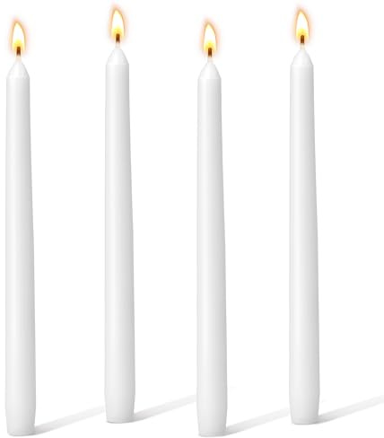 BYTYO Tapered Dinner Candles - White - Pack of 4 - Unscented - 7.6 Burning Hours