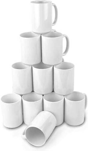 GAFFCO Sublimation Mugs 11oz 12 Pack Blank Plain White Large Handle Coffee Mugs
