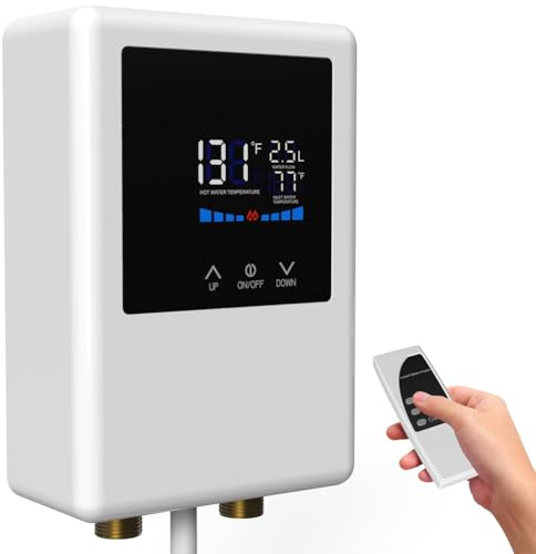 Surluoen Calentador de Agua Eléctrico, Calentador de Agua Instantáneo de 5500 W con Control Remoto y Calentador de Agua con Pantalla Táctil LCD Enchufe Europeo