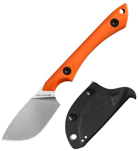 JEABROTHER Ummanteltes DC53 Klinge festes Messer Jagdmesser, Leinen Griff Fruchtmesser (Orange handle blade)