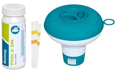 Bestway | Dosierschwimmer-Set inkl. 50 Teststreifen | 12,5 cm Ø | Zur Messung & Dosierung von freiem Chlor, pH-Wert und Gesamtalkalität | Poolwasser sauber und kristallklar