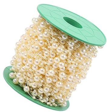 HOMSFOU 60m Perlenkette Zum Selbermachen Perlenstränge Für Basteldekoration Künstliche Perlen Blumen Girlanden Partydekorationen Diy-schmuckaccessoires Weiß