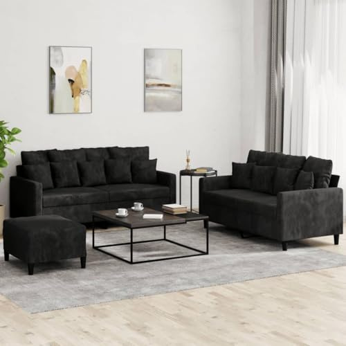 LAPOOH 3-TLG. Sofagarnitur mit Kissen Schwarz Samt, Sofas & Couches, Sofa Wohnzimmer, Relaxsofa, Sofa Für Schlafzimmer - 3201715