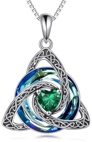 URONE Keltische Kette Sterling Silber Geburtsstein Haslkette Irischer Schottischer Schmuck Geschenke für Frauen