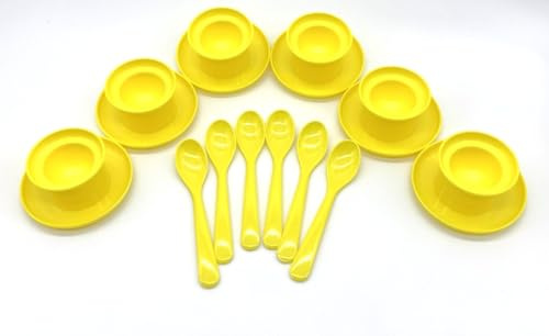 6 Stück Eierbecher mit Löffel Frühstücksset Kunststoff, Farbe gelb, Eierbecherset