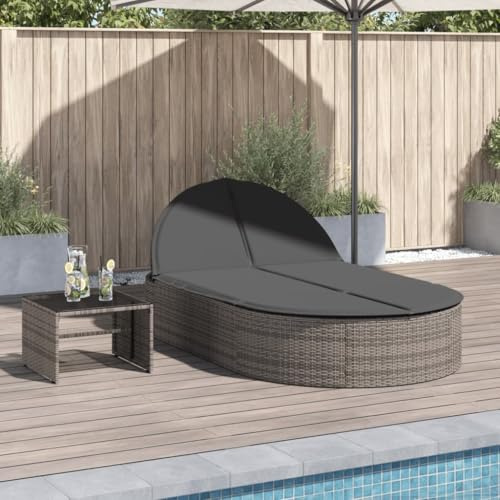 Festnight Doppel Sonnenliege 2 Personen Garten Doppelliege Outdoor Liege Garten Rattan Gartenliege Wetterfest Rattanliege mit Auflagen Lounge Liege Outdoor Liegestuhl Gartenbett Sonnenbett