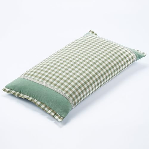 EDMILE Buckwheat Hull Pillow for Sleeping, Rectangle Buckwheat Neck Pillow, Cooling Support Customizable Height with Removable Cover, Firm Comfort for Spinal Alignment, 24 * 14 Inch (Green)