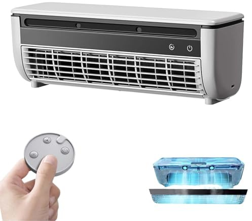 Cooling Ace, Wireless Charging Air Conditioner with Remote, No Drilling Kitchen Wall Ac Unit Fan with Removable Mesh Cover, Ice Mist Ions 10s Instant Cooling for Home Office (White)
